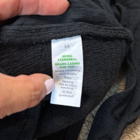 Aerie Black Adjustable Strap Tie-Front Crop Top Small NWT MSRP $40 - Picture 5 of 6